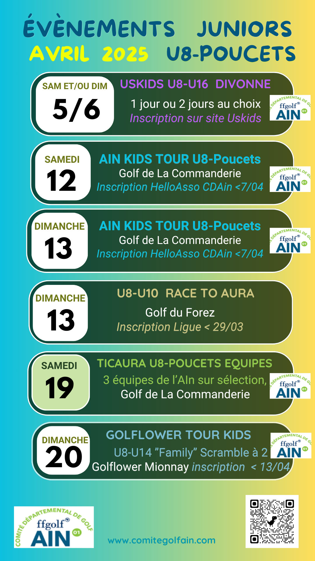 Annonce évènements AVRIL U8 Poucets