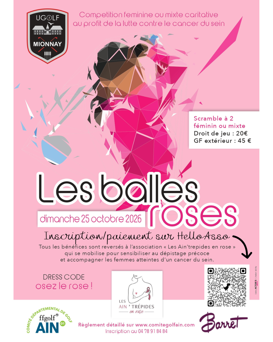 Balles roses 2026 affiche avec QRcode Aintrépides en ros e 2